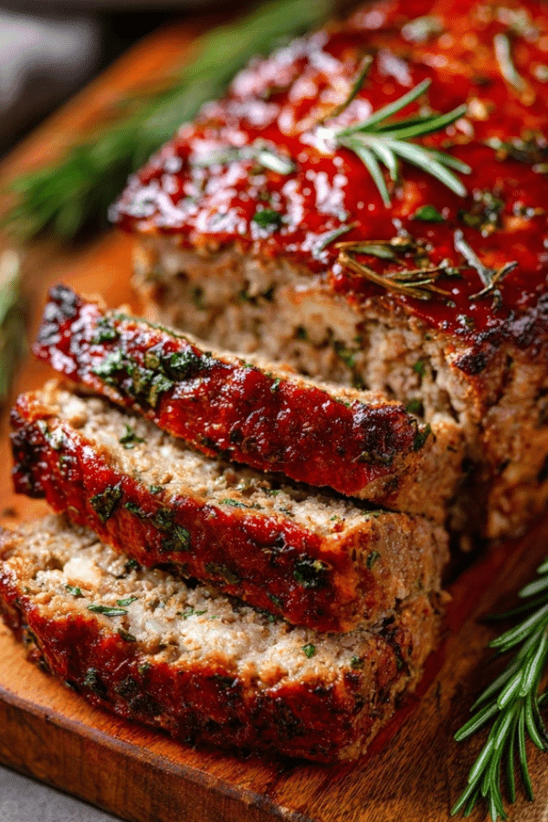 The Best Air Fryer Meatloaf with glossy ketchup glaze and crispy edges