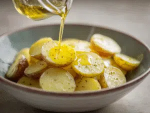 Brush the butter mixture over the potatoes, making sure to get between the slices. Drizzle with olive oil if desired.