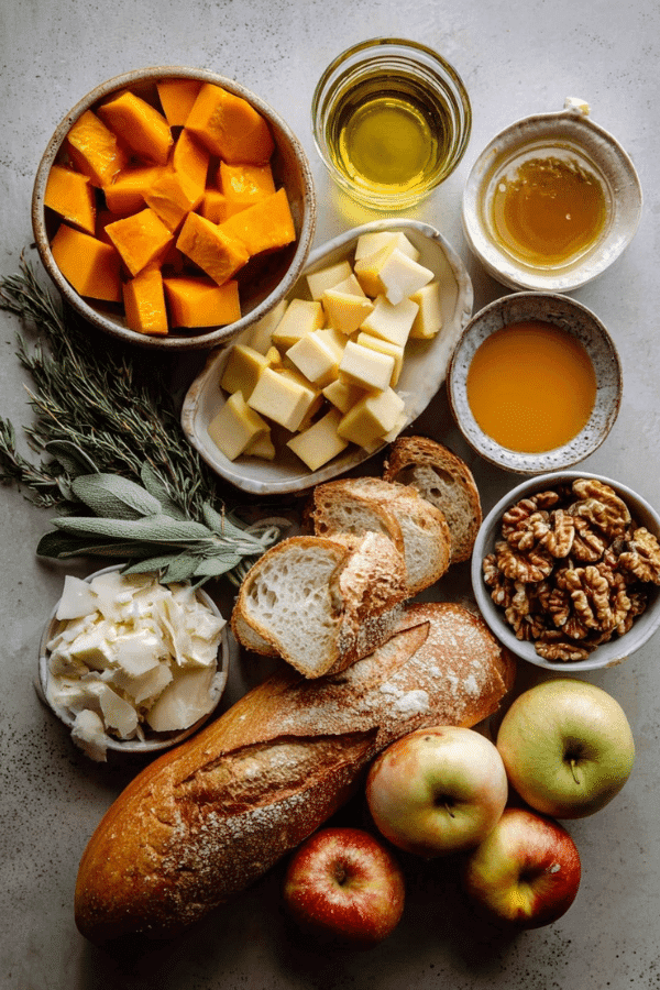 Ingredients You’ll Need to make Fall Bruschetta with Butternut Squash and Apples