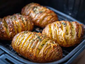 Place the potatoes cut-side up in a single layer in the air fryer basket. Cook for 20 minutes.