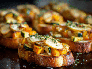 Top each toasted bread slice with roasted squash and apple slices.