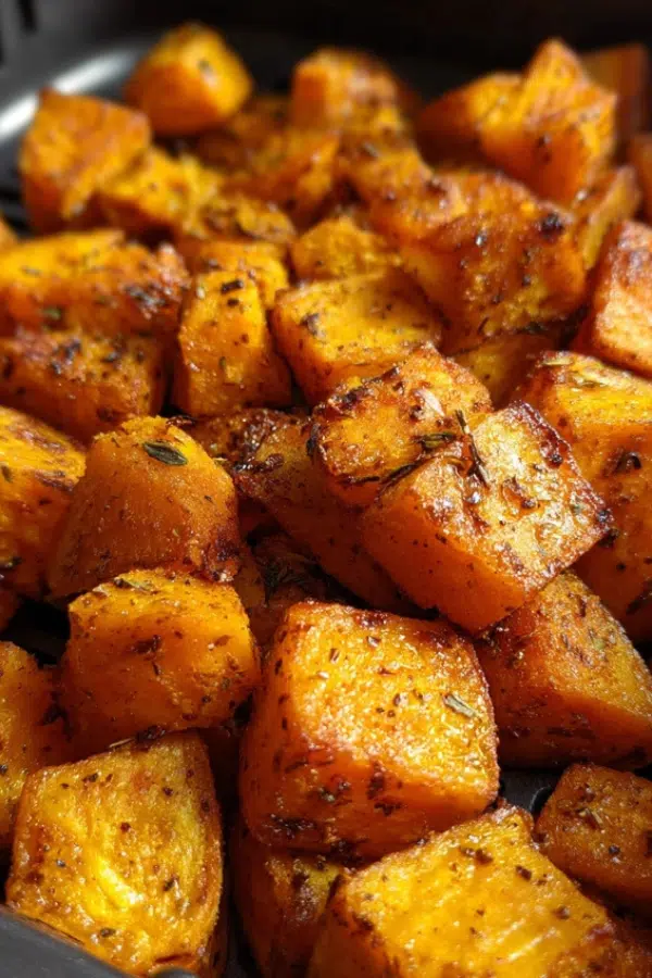 The BEST Air Fryer Roasted Sweet Potato Cubes close-up