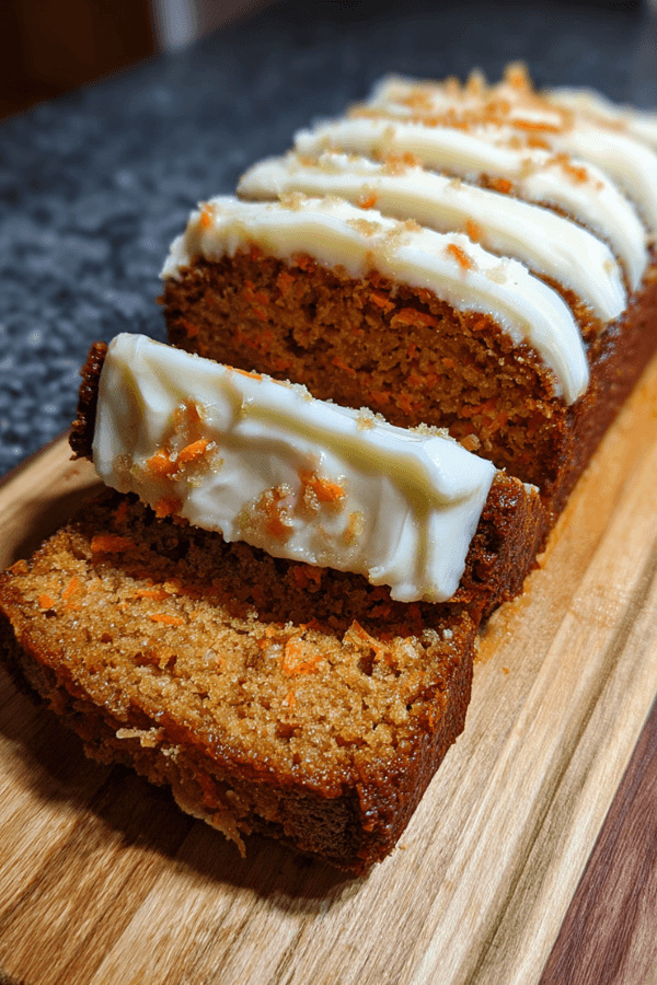 Carrot Cake Loaf in Air Fryer freshly sliced with moist texture