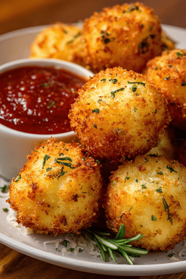 Crispy air fryer mashed potato balls with dipping sauce