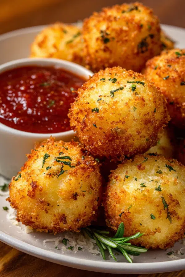 Crispy air fryer mashed potato balls with dipping sauce