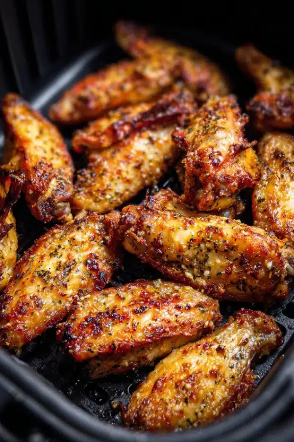 Garlic Parmesan Chicken Wings in Air Fryer crispy and golden