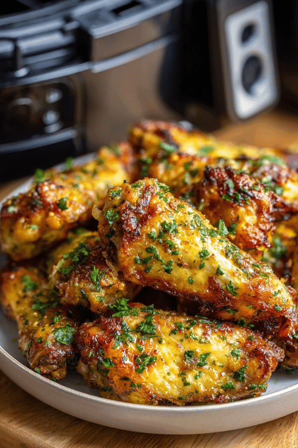 Garlic Parmesan Wing Sauce in Air Fryer on crispy chicken wings