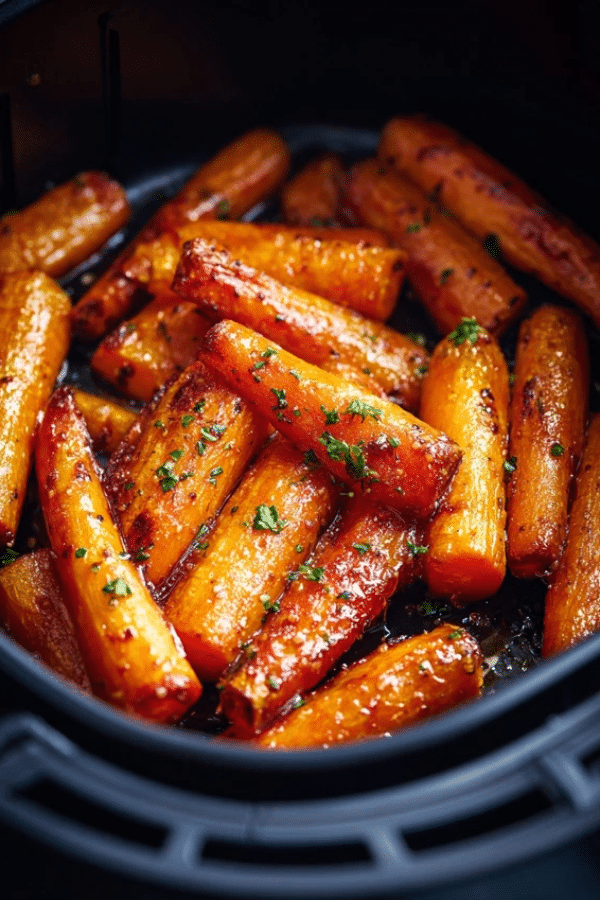 Air Fryer Honey Roasted Carrots in basket
