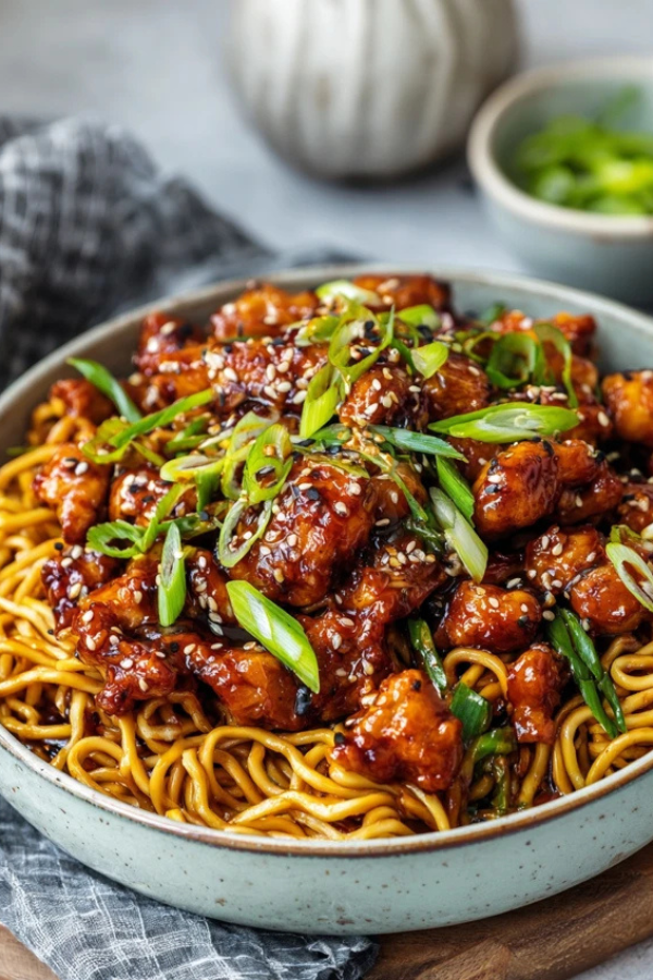 Air Fryer Sticky Garlic Chicken Noodles Easy Weeknight Dinner