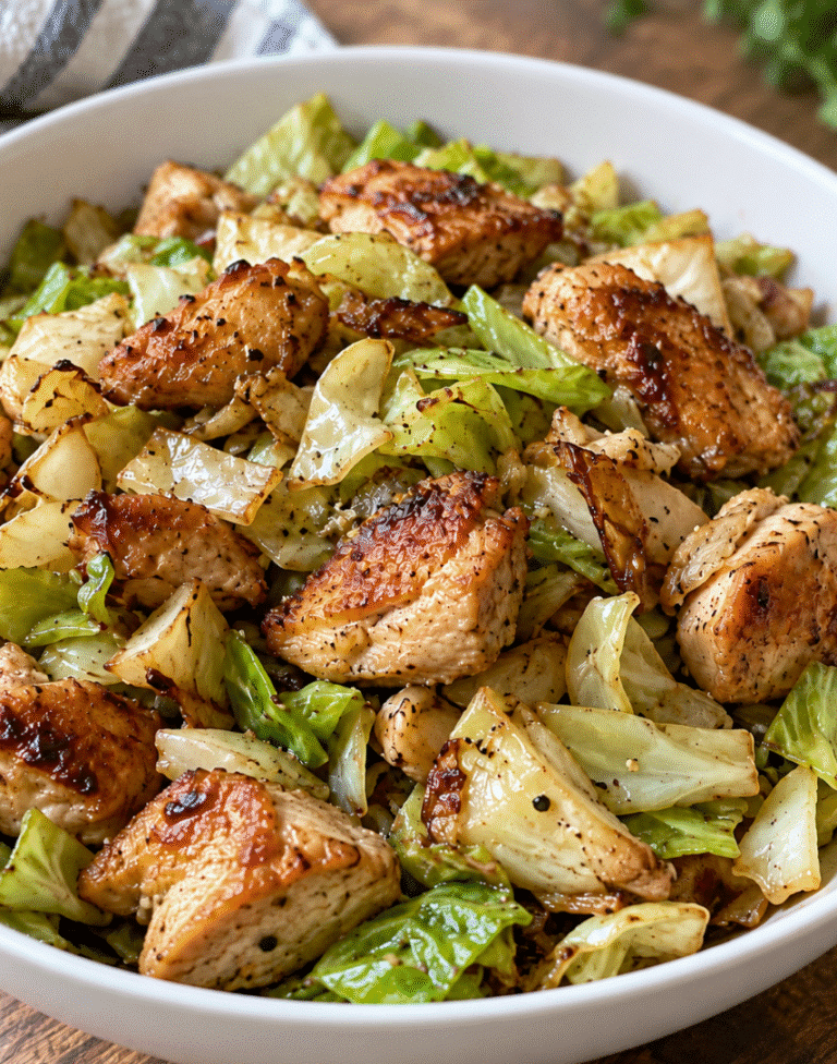 Air Fryer Chicken with Cabbage with juicy seasoned chicken and tender roasted cabbage.